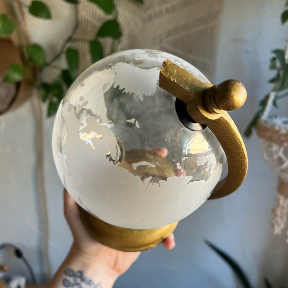 8” Frosted Glass & Gold Decorative Globe | Modern Desk Decor | Made in India - Picture 5 of 6